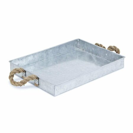 TARIFA 2 x 16 x 11.75 in. Silver Metal Tray with Rope Handles TA3096825